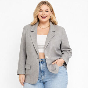 Vtg Kristen Blake 100% Merino Wool Gray Blazer Large USA Mad
